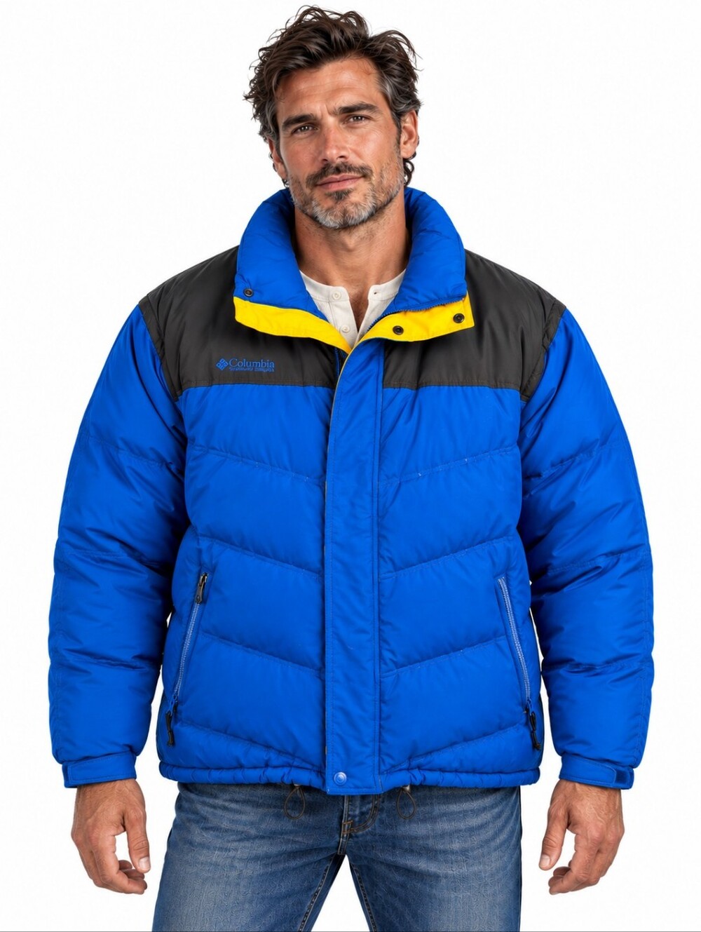 Vintage Columbia Men's XXL Blue Down Puffer Jacket Y2K Colorblock EUC